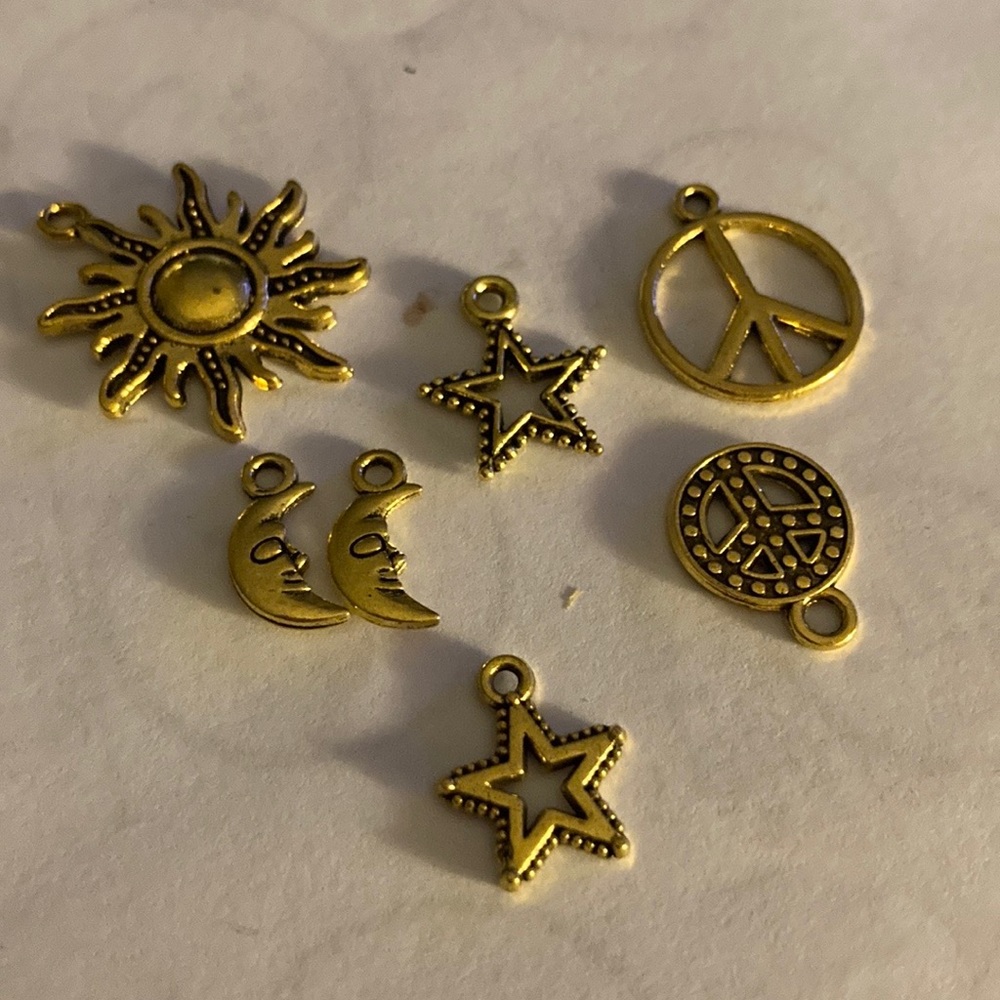 Lot of 6 gold charms/pendants celestial peace theme for jewelry